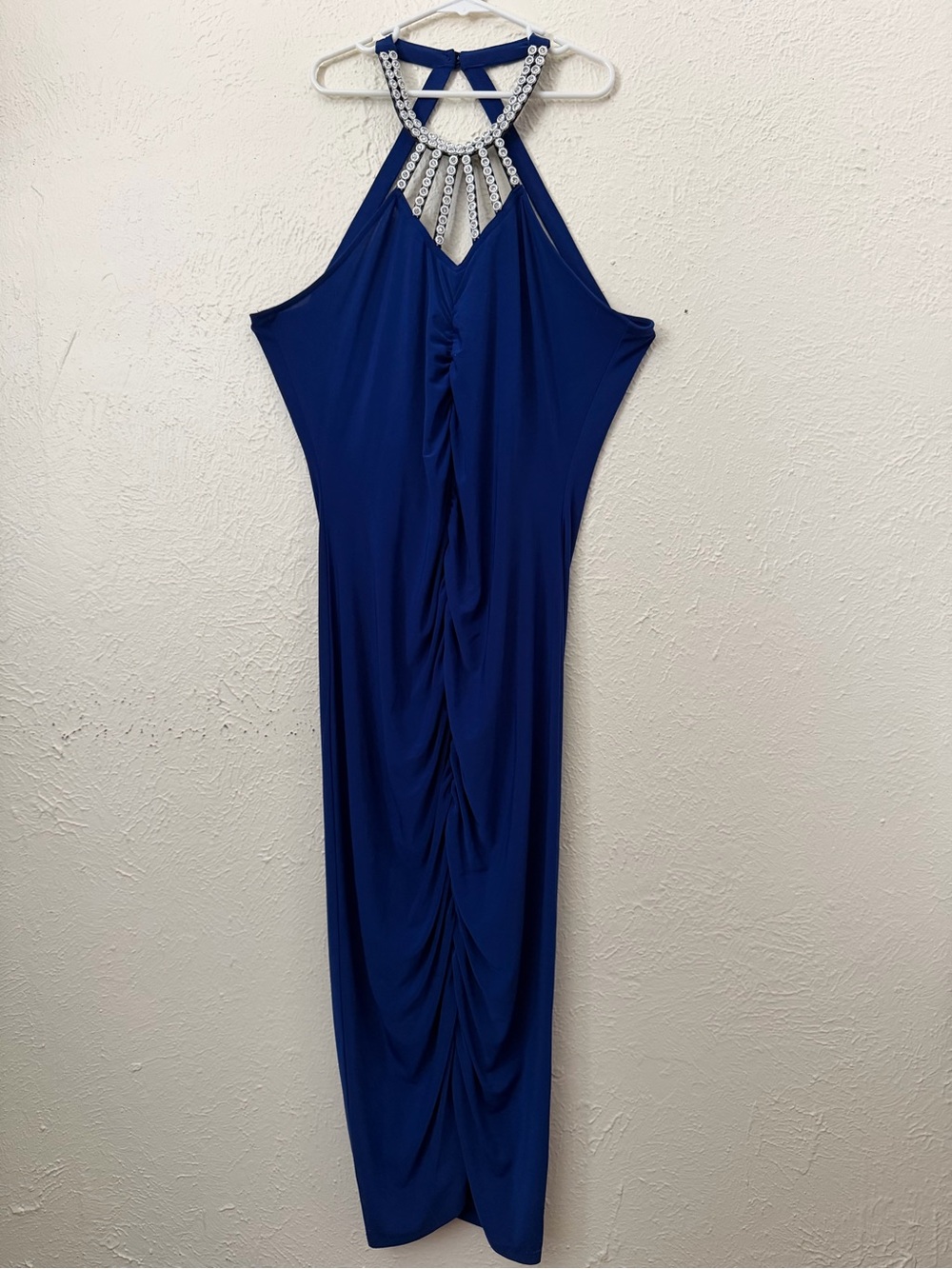 VENUS Royal Blue Beaded Halter Maxi Dress